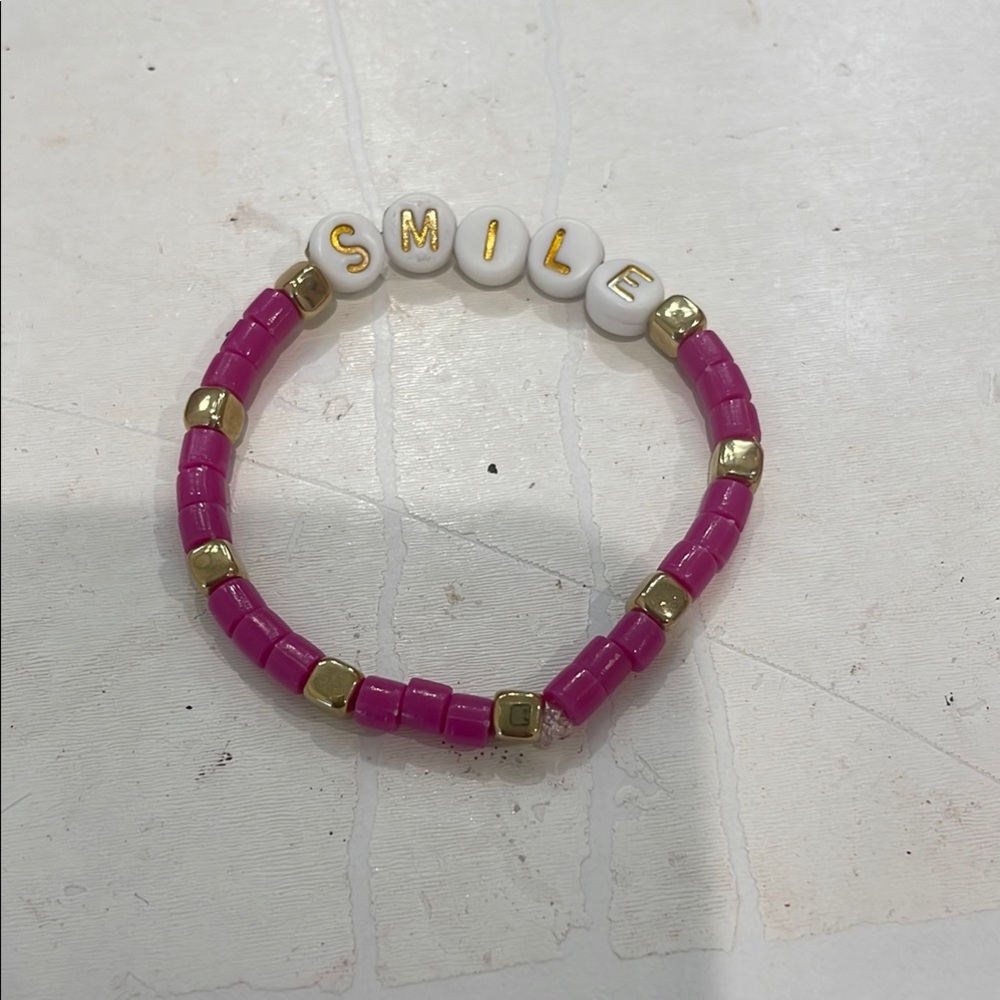 Purple and Gold Beaded Bracelet 'SMILE' letters
